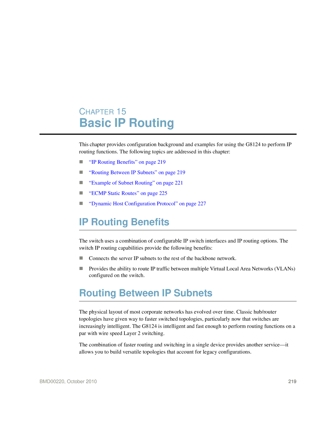 Blade ICE G8124-E manual Basic IP Routing, IP Routing Benefits, Routing Between IP Subnets 