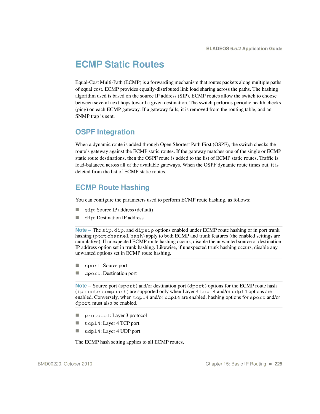 Blade ICE G8124-E manual Ecmp Static Routes, Ospf Integration, Ecmp Route Hashing 