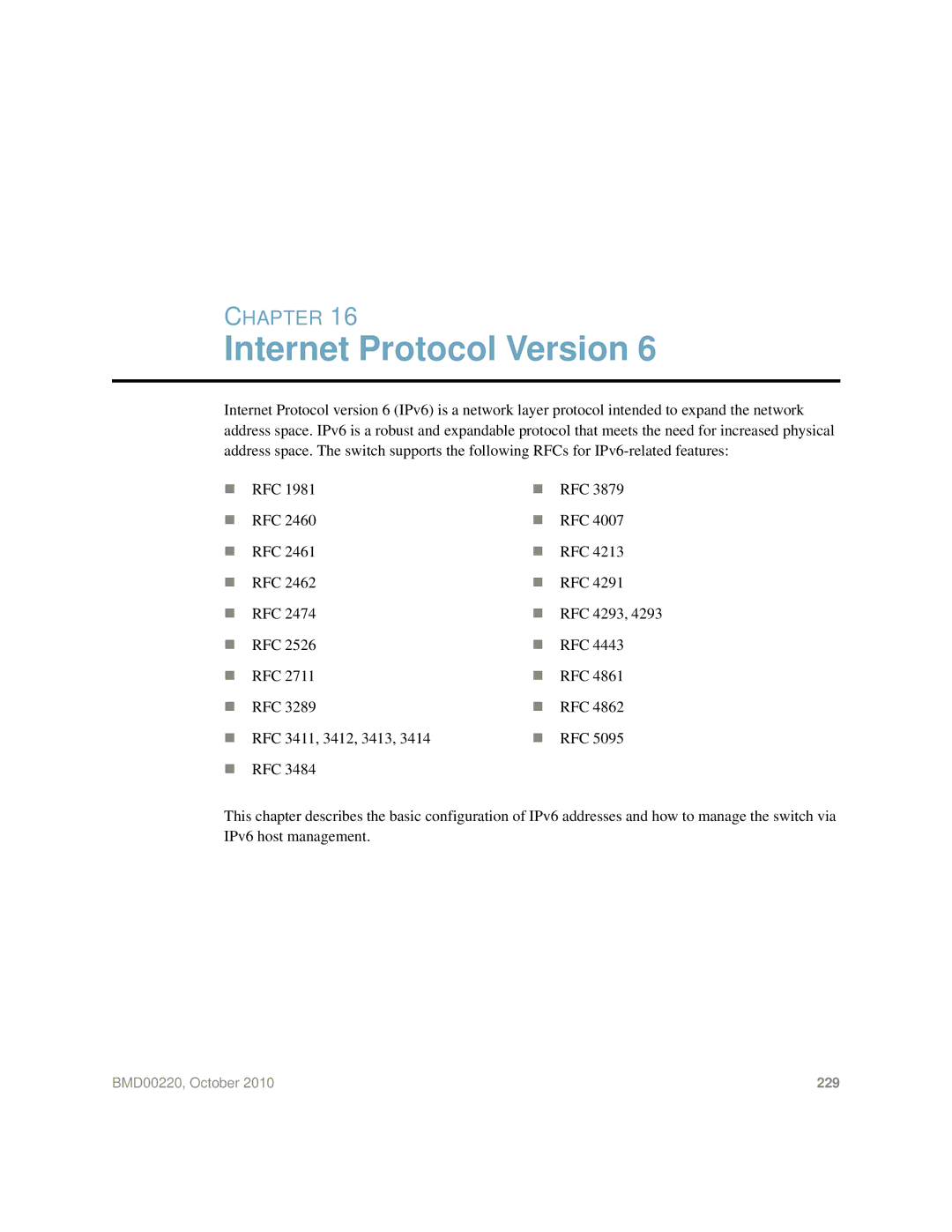 Blade ICE G8124-E manual Internet Protocol Version, RFC RFC 4293 RFC 3411, 3412, 3413 