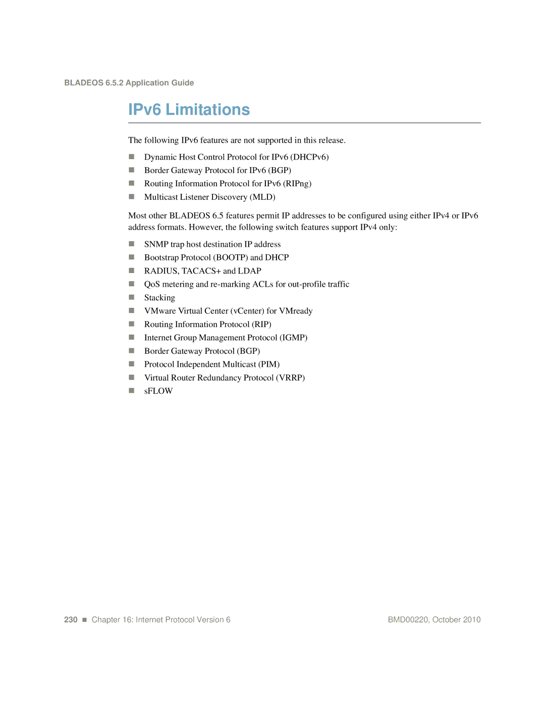 Blade ICE G8124-E manual IPv6 Limitations 