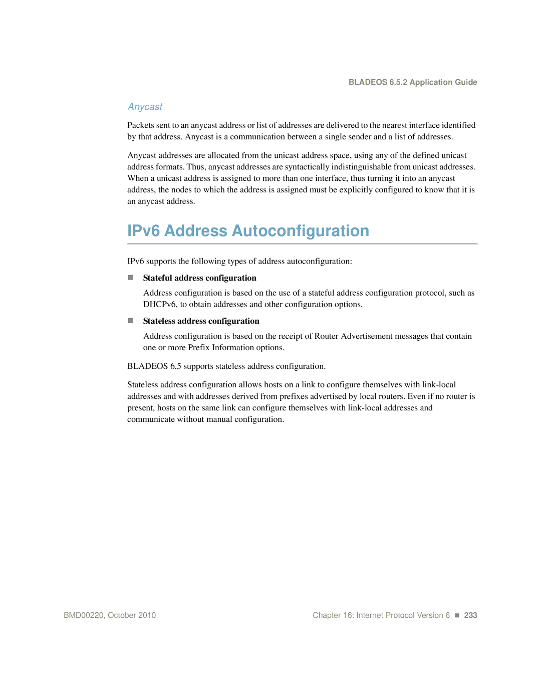 Blade ICE G8124-E manual IPv6 Address Autoconfiguration, Anycast 