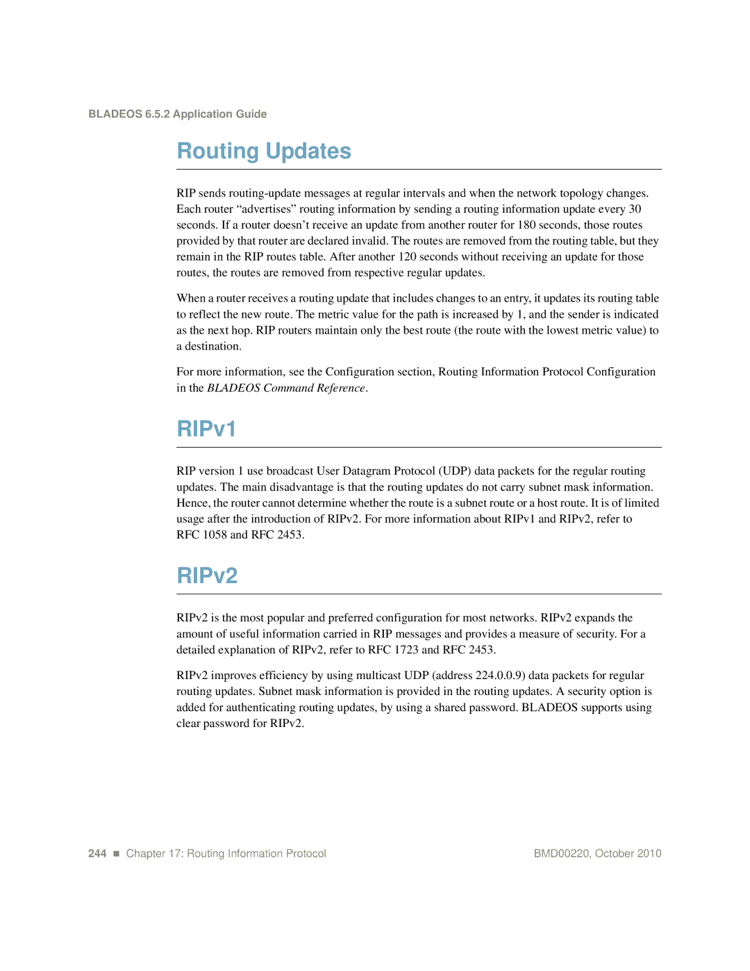 Blade ICE G8124-E manual Routing Updates, RIPv1, RIPv2 