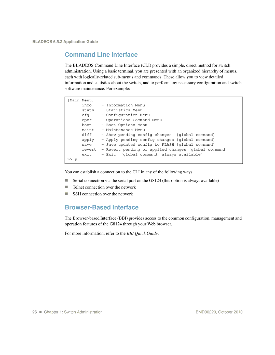 Blade ICE G8124-E manual Command Line Interface, Browser-Based Interface 