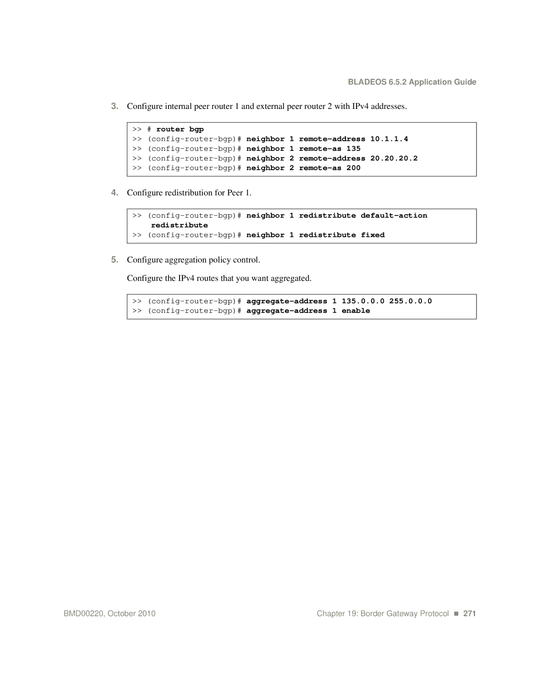 Blade ICE G8124-E manual Configure redistribution for Peer 