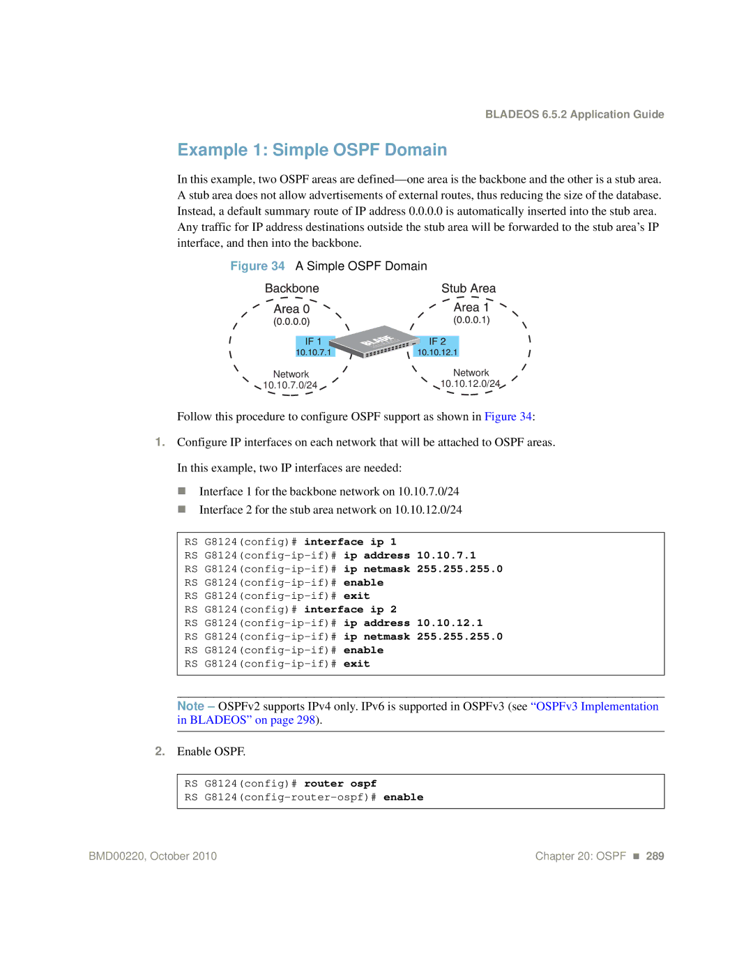 Blade ICE G8124-E manual Example 1 Simple Ospf Domain, Enable Ospf 