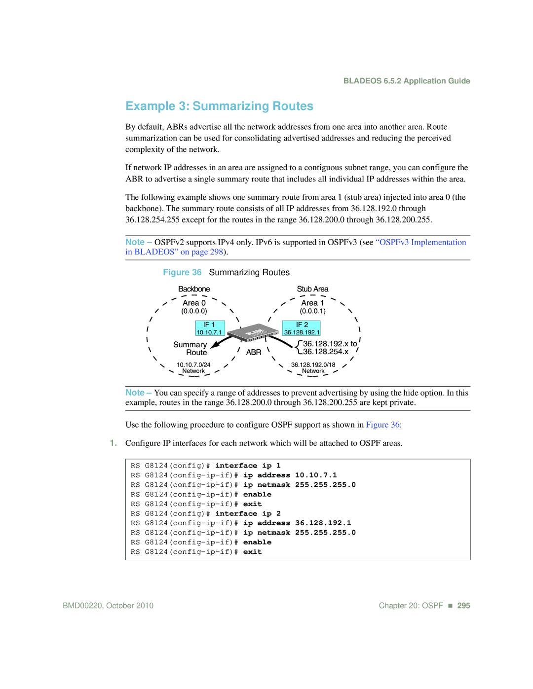 Blade ICE G8124-E manual Example 3 Summarizing Routes 