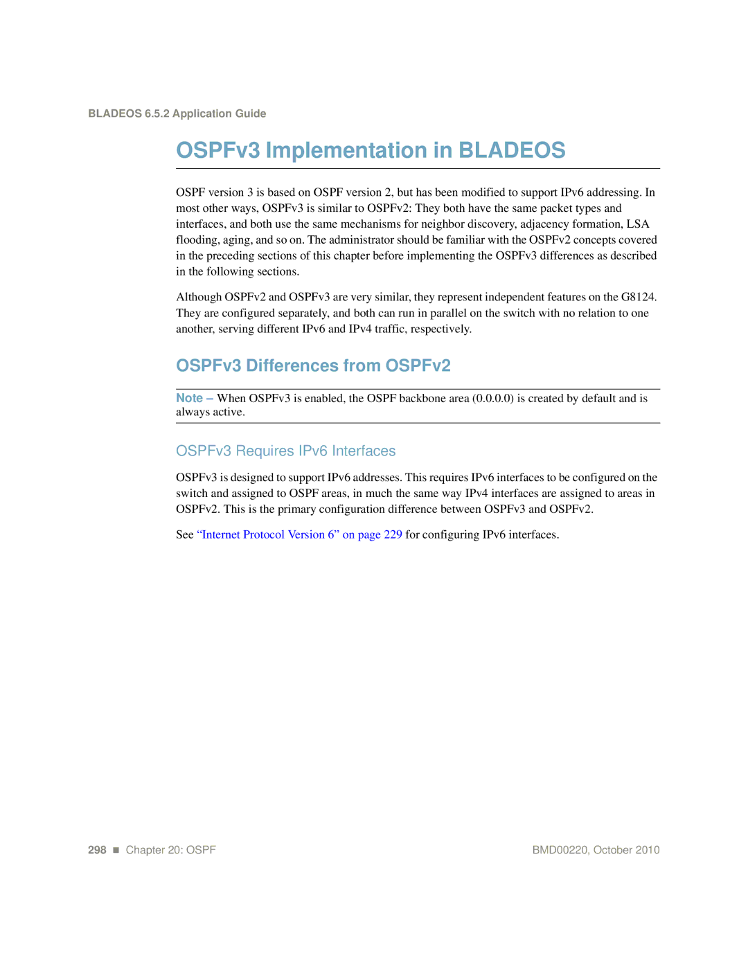 Blade ICE G8124-E manual OSPFv3 Implementation in Bladeos, OSPFv3 Differences from OSPFv2 