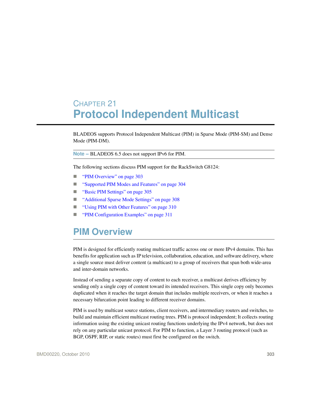 Blade ICE G8124-E manual Protocol Independent Multicast, PIM Overview 