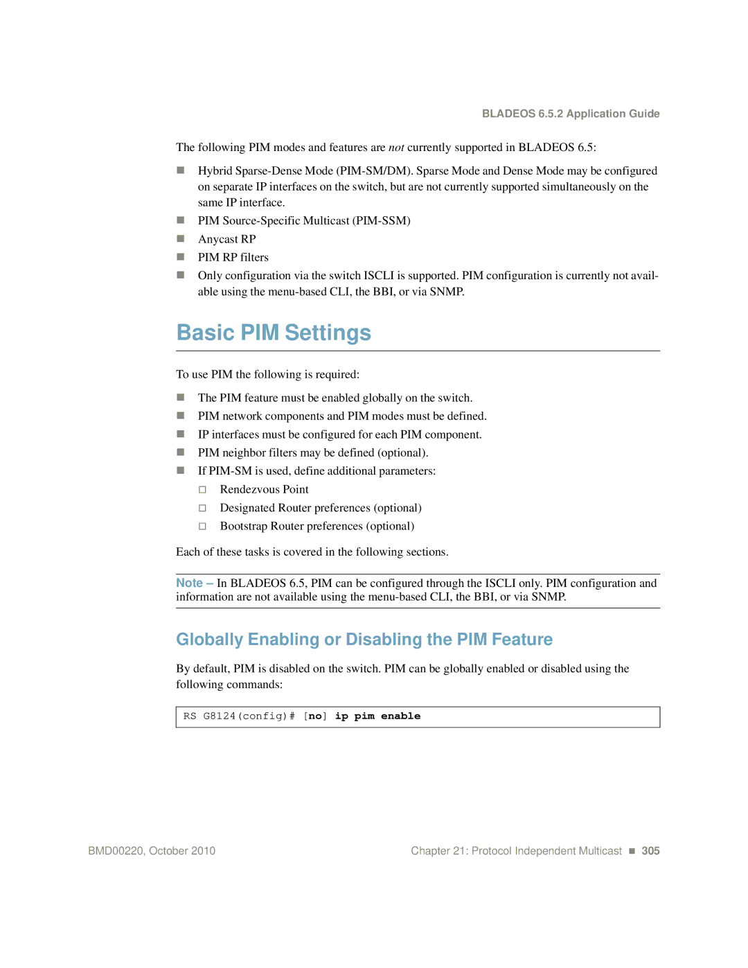 Blade ICE G8124-E manual Basic PIM Settings, Globally Enabling or Disabling the PIM Feature 