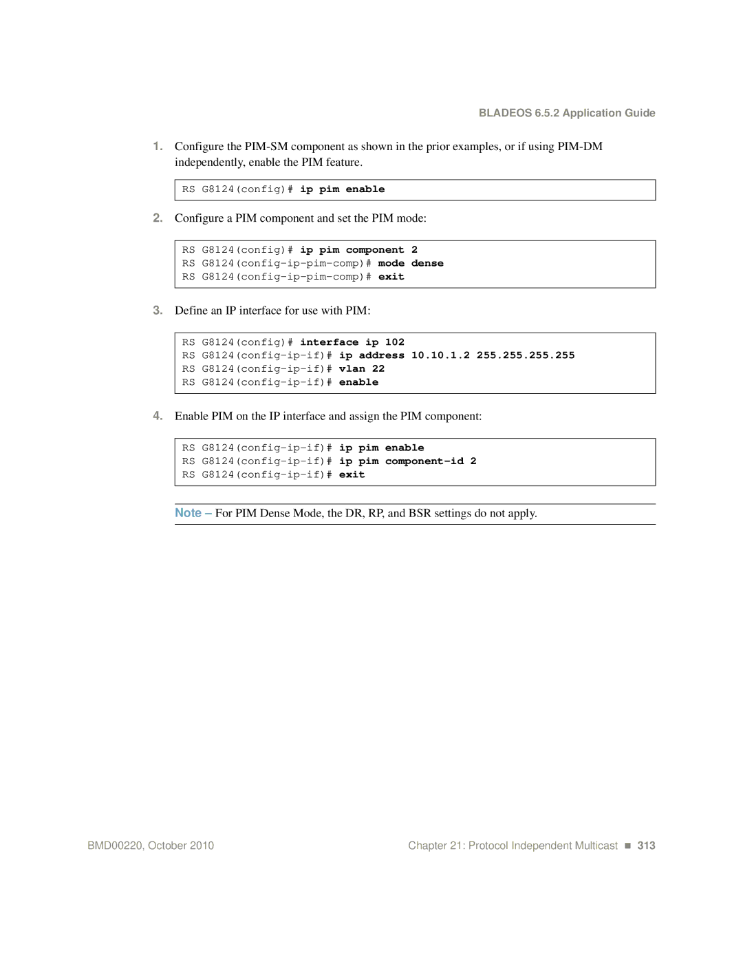 Blade ICE G8124-E manual Configure a PIM component and set the PIM mode 