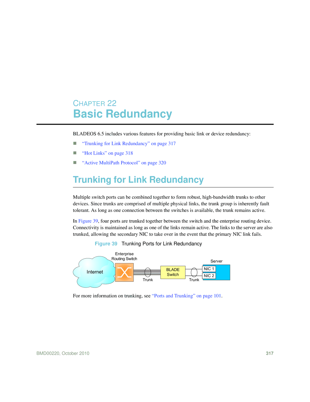 Blade ICE G8124-E manual Basic Redundancy, Trunking for Link Redundancy, Internet 