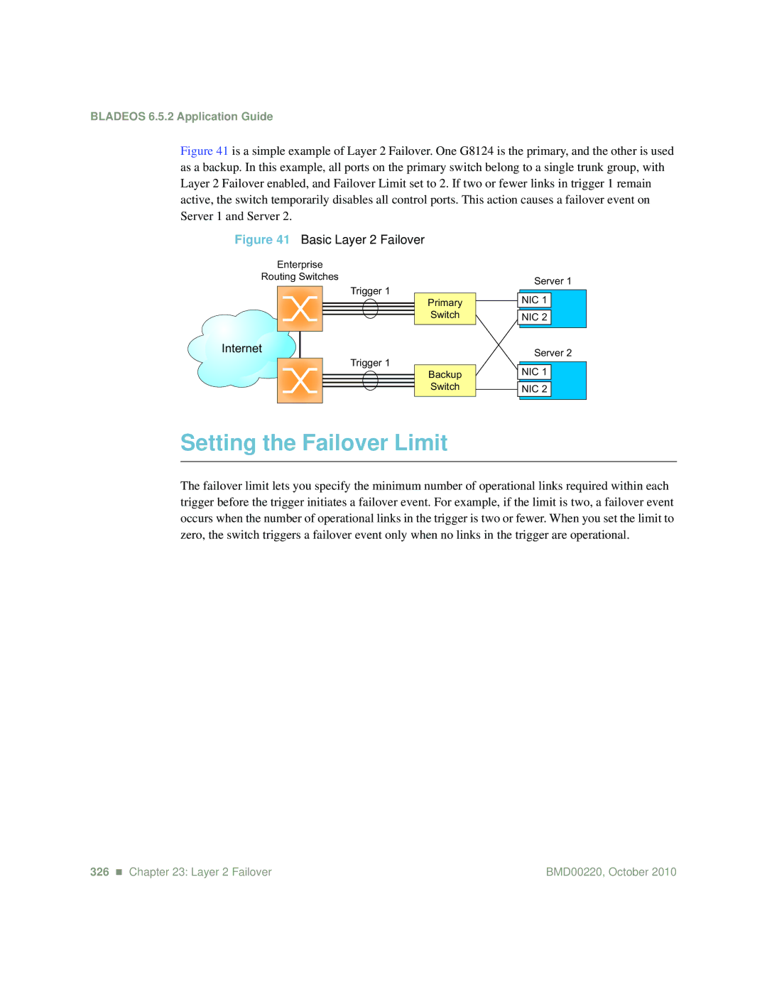 Blade ICE G8124-E manual Setting the Failover Limit, Basic Layer 2 Failover 