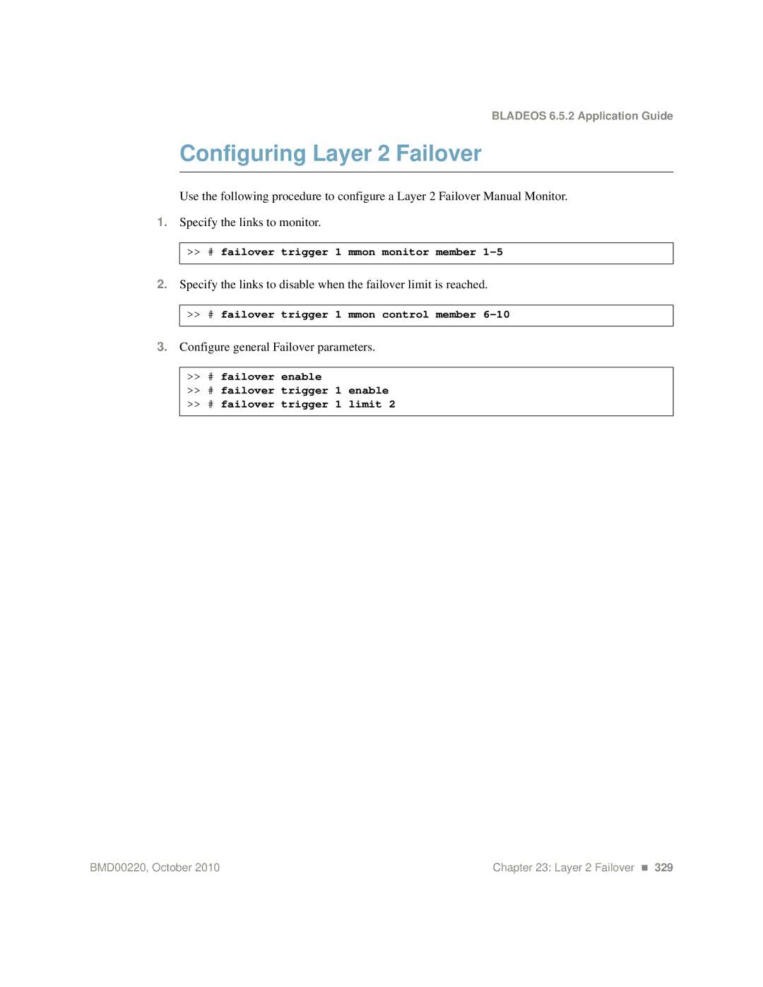 Blade ICE G8124-E manual Configuring Layer 2 Failover, Configure general Failover parameters 