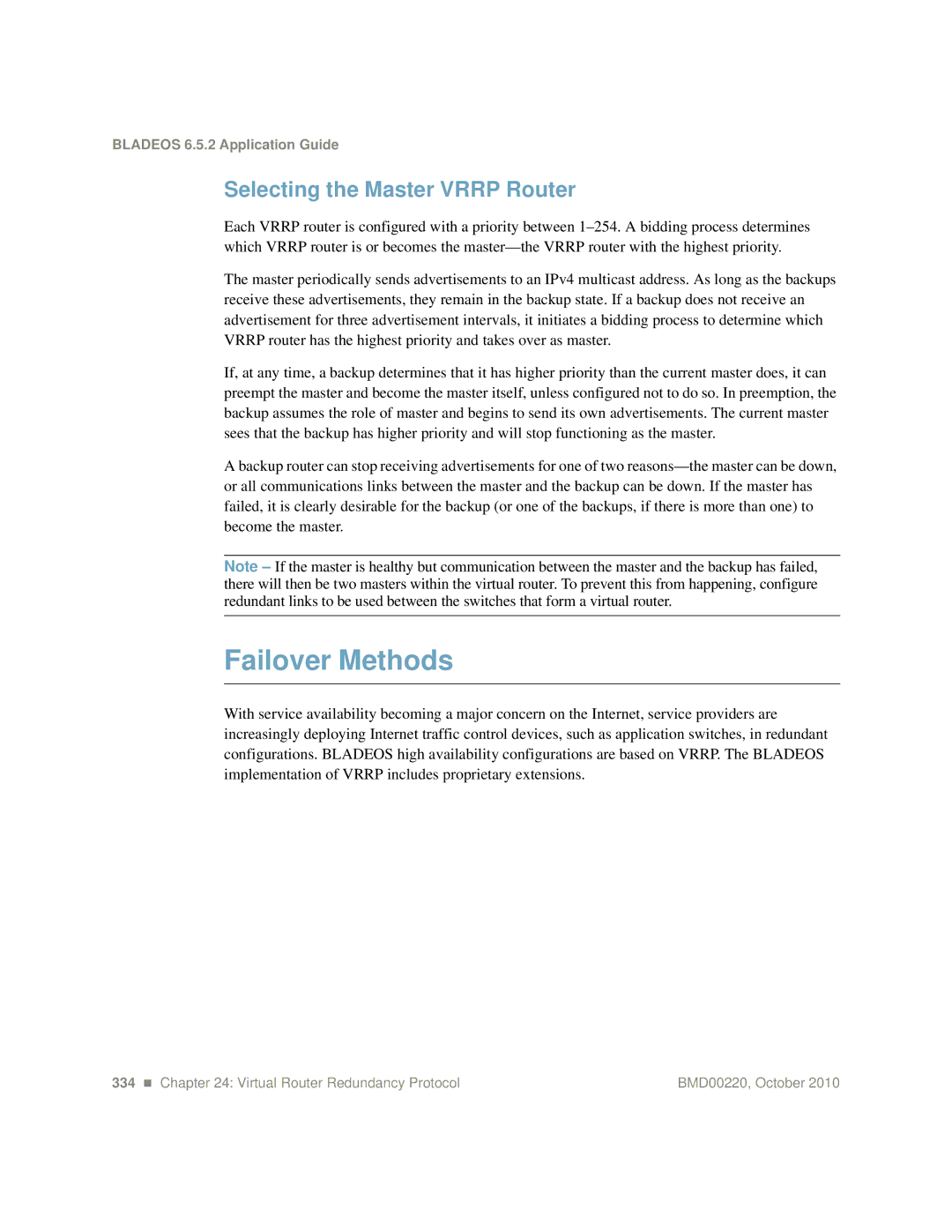 Blade ICE G8124-E manual Failover Methods, Selecting the Master Vrrp Router 