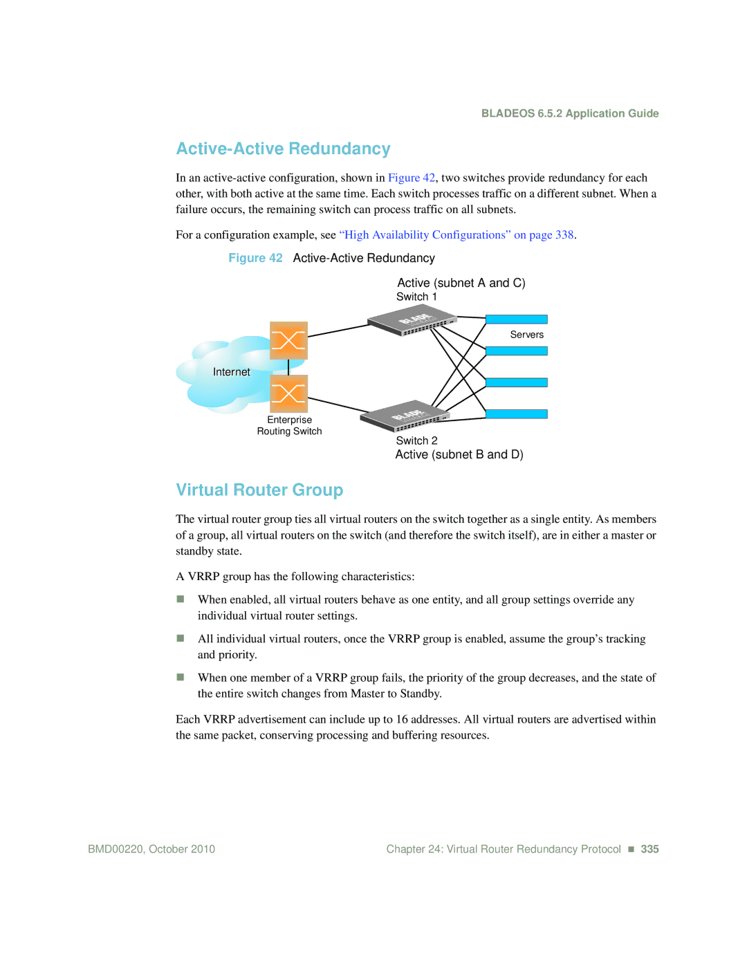 Blade ICE G8124-E manual Active-Active Redundancy, Virtual Router Group 