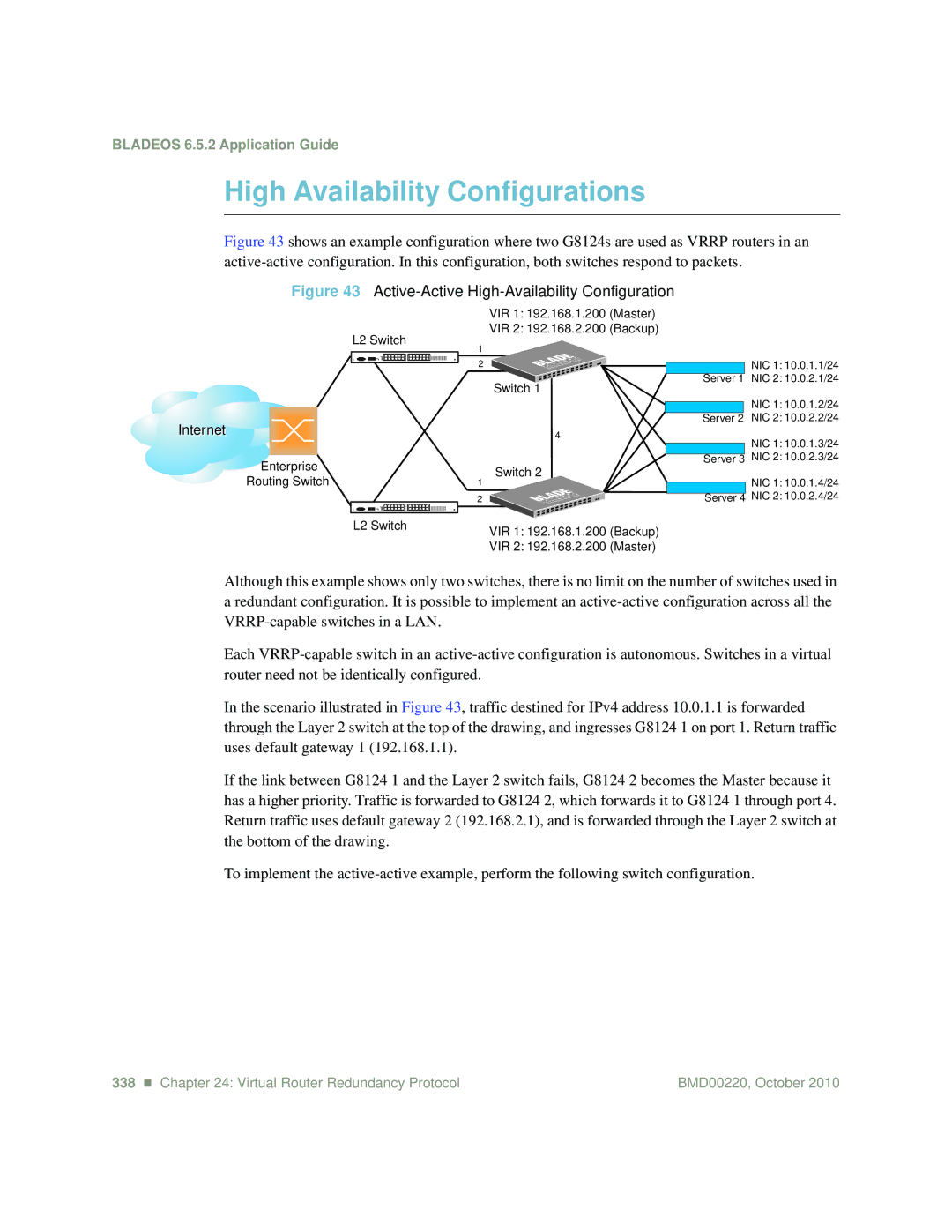 Blade ICE G8124-E manual High Availability Configurations, Active-Active High-Availability Configuration 