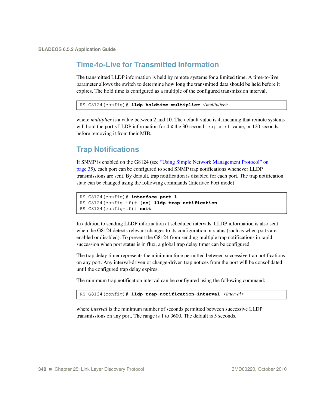 Blade ICE G8124-E manual Time-to-Live for Transmitted Information, Trap Notifications 