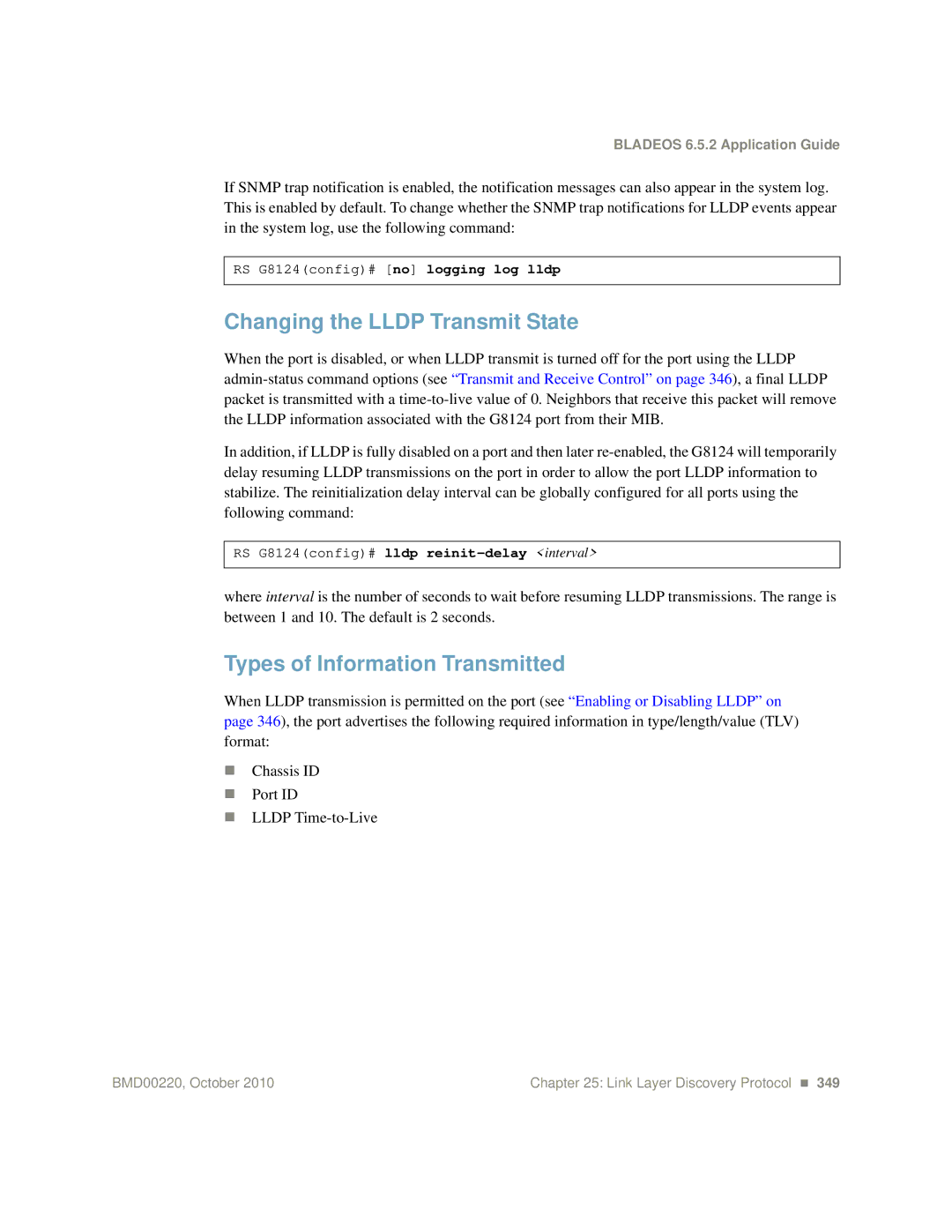 Blade ICE G8124-E manual Changing the Lldp Transmit State, Types of Information Transmitted 