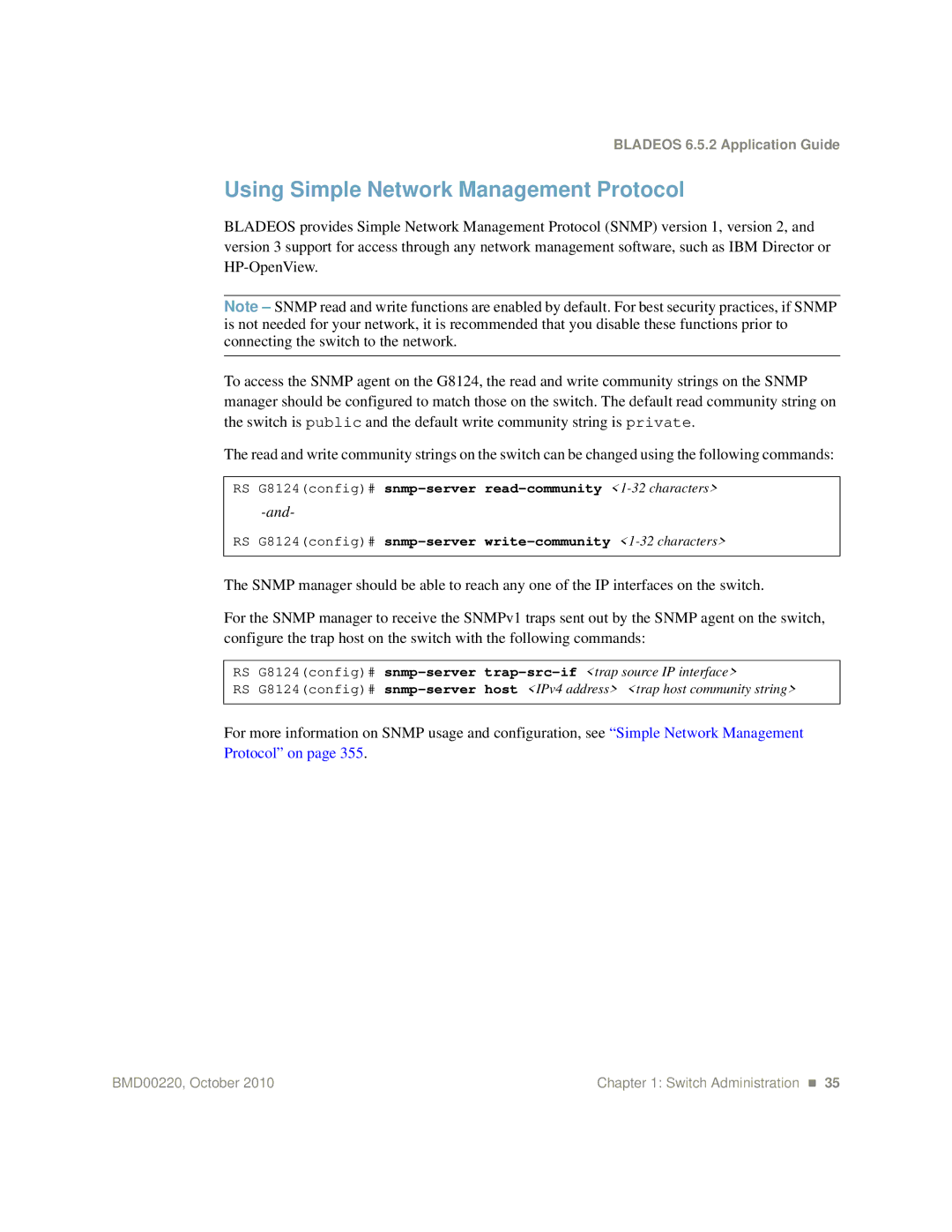 Blade ICE G8124-E manual Using Simple Network Management Protocol 