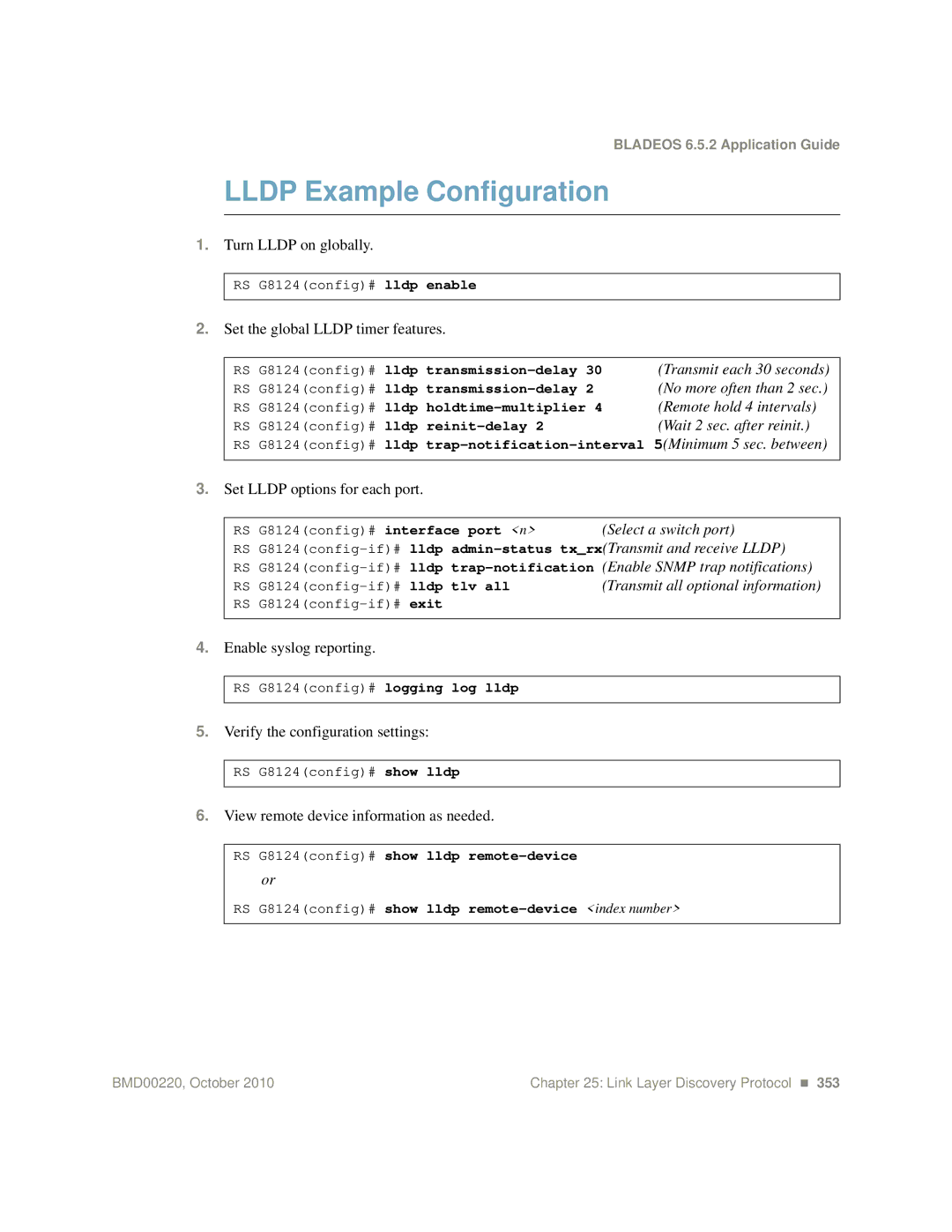 Blade ICE G8124-E manual Lldp Example Configuration 