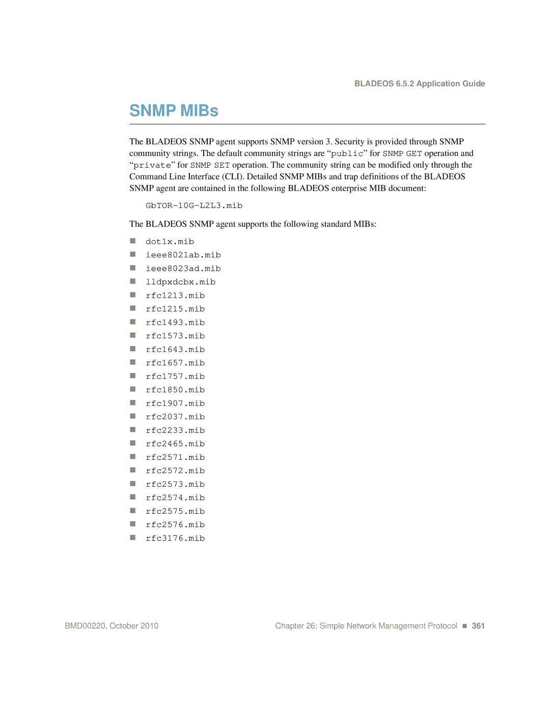 Blade ICE G8124-E manual Snmp MIBs, Bladeos Snmp agent supports the following standard MIBs 