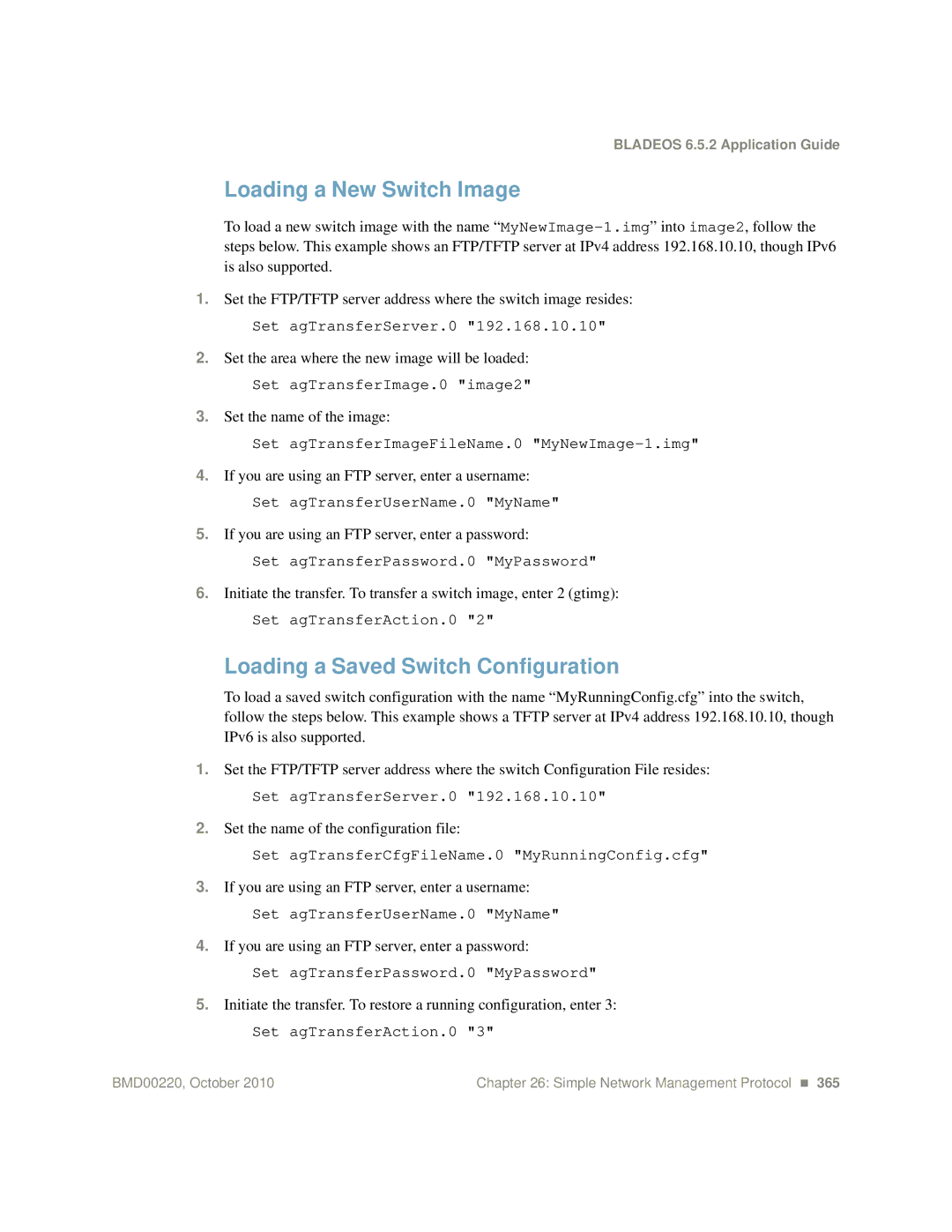 Blade ICE G8124-E manual Loading a New Switch Image, Loading a Saved Switch Configuration 