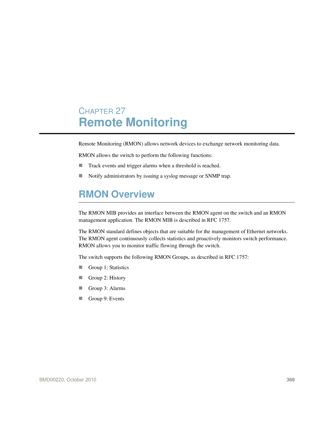 Blade ICE G8124-E manual Remote Monitoring, Rmon Overview 