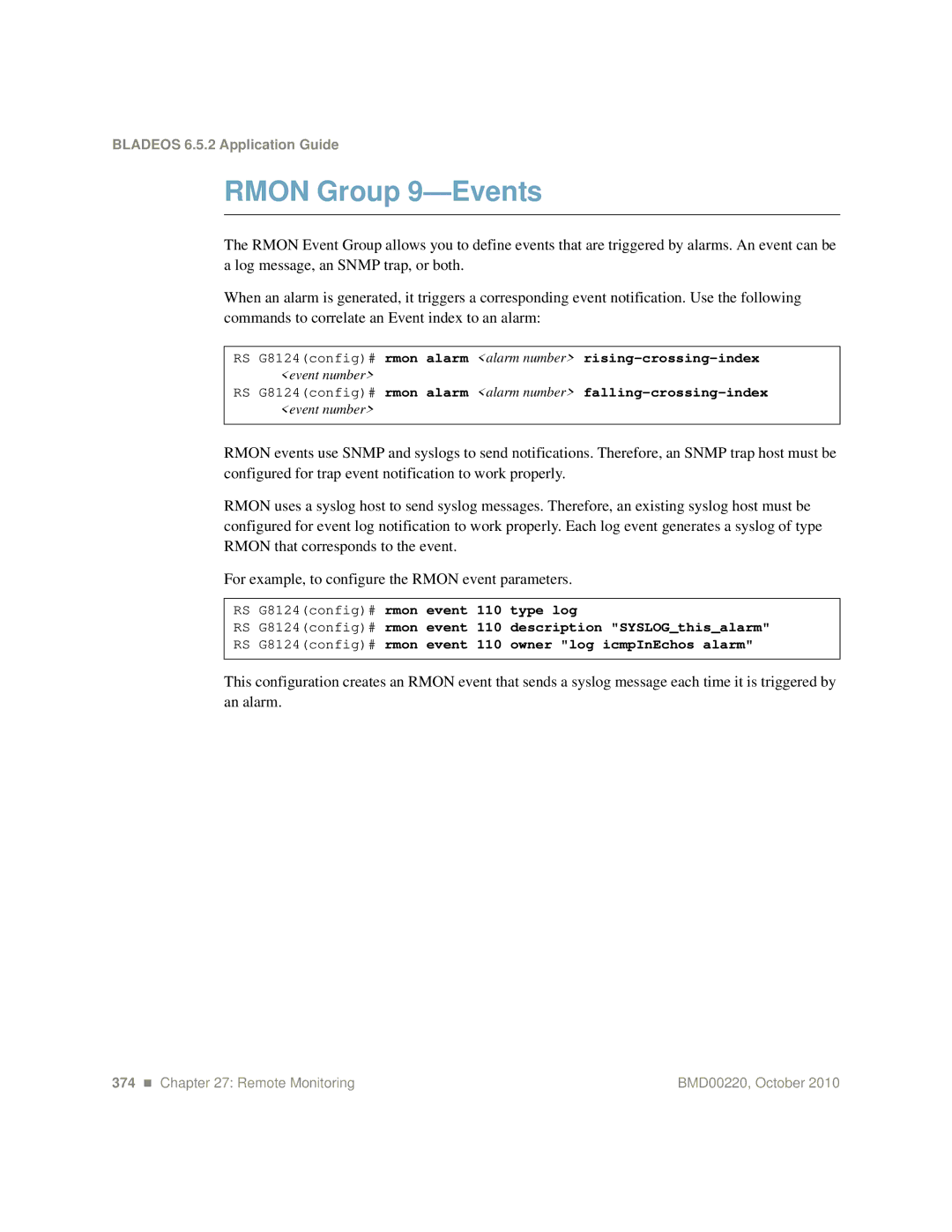 Blade ICE G8124-E manual Rmon Group 9-Events 