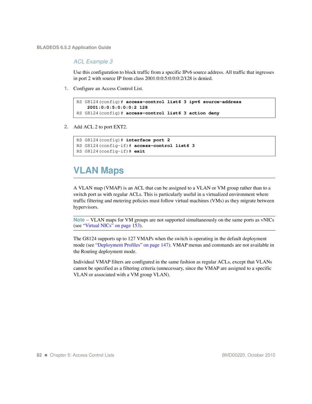 Blade ICE G8124-E manual Vlan Maps, RS G8124config-if#access-control list6 