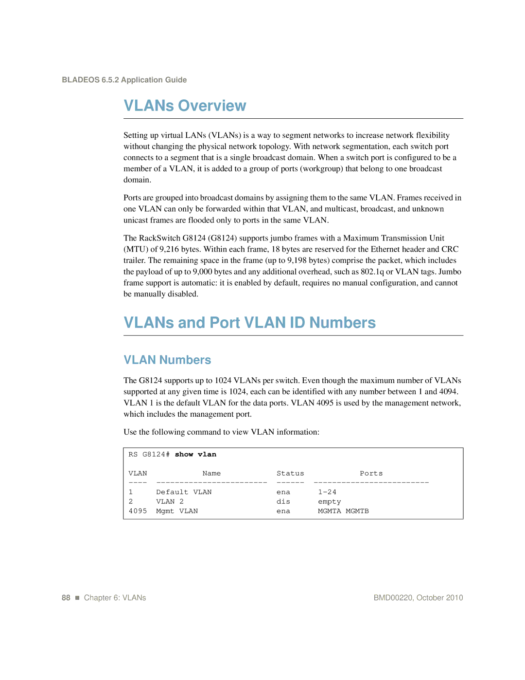 Blade ICE G8124-E manual VLANs Overview, VLANs and Port Vlan ID Numbers, Vlan Numbers 