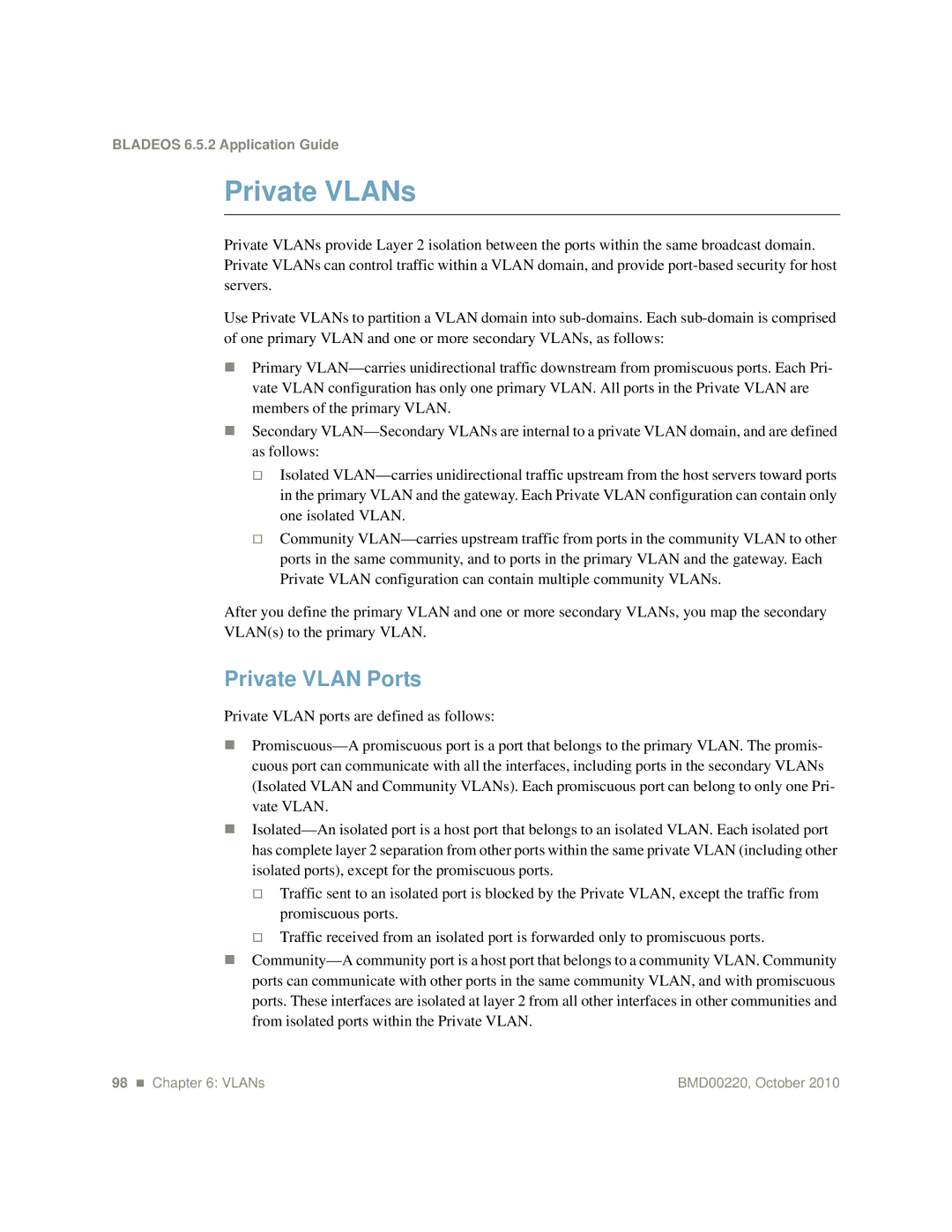 Blade ICE G8124-E manual Private VLANs, Private Vlan Ports 