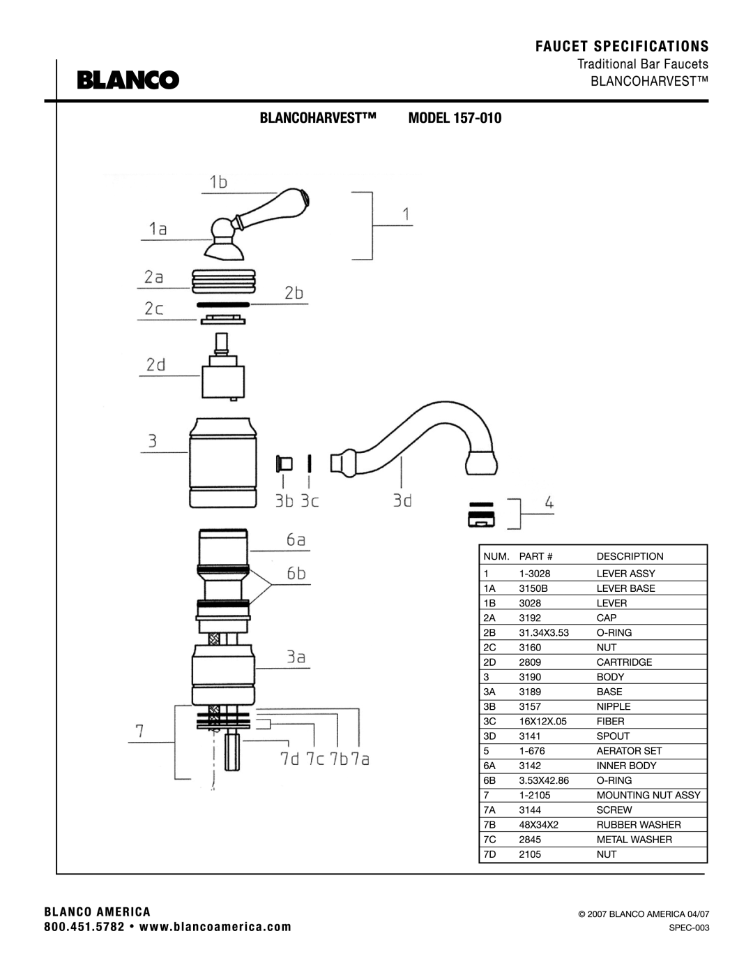 Blanco 157-010 manual 