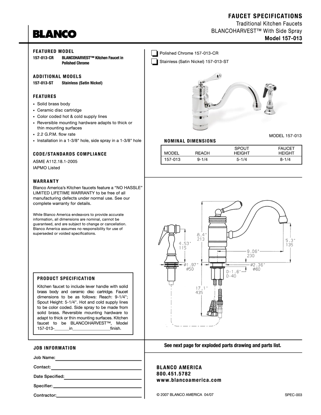 Blanco 157-013 manual 