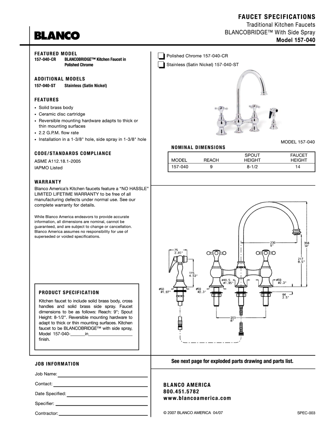 Blanco 157-040 manual 