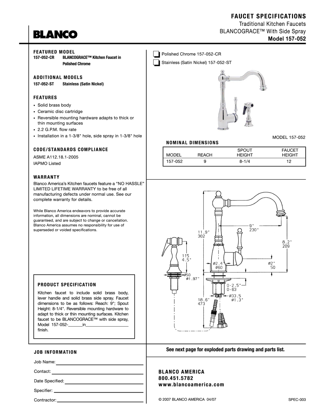 Blanco 157-052 manual 