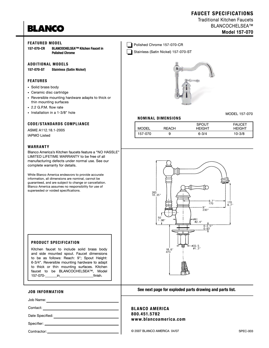 Blanco 157-070 manual 