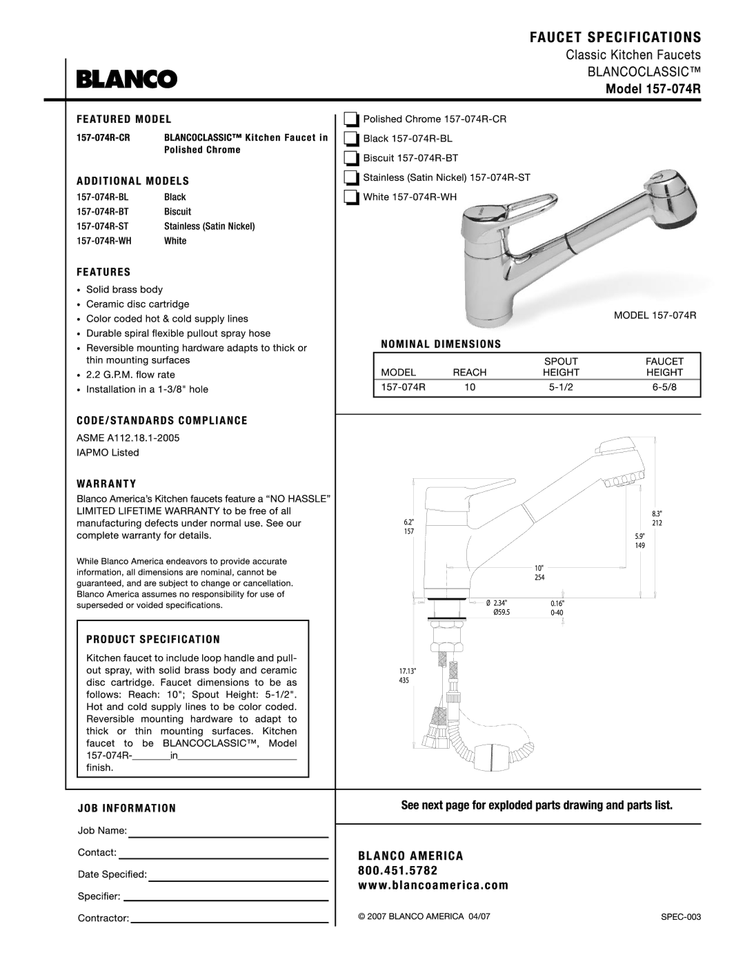 Blanco 157-074R manual 