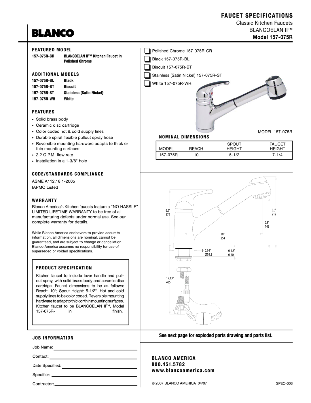 Blanco 157-075R manual 