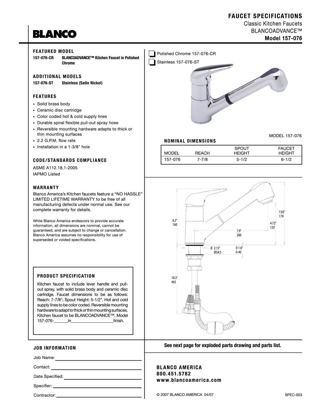 Blanco 157-076 manual 