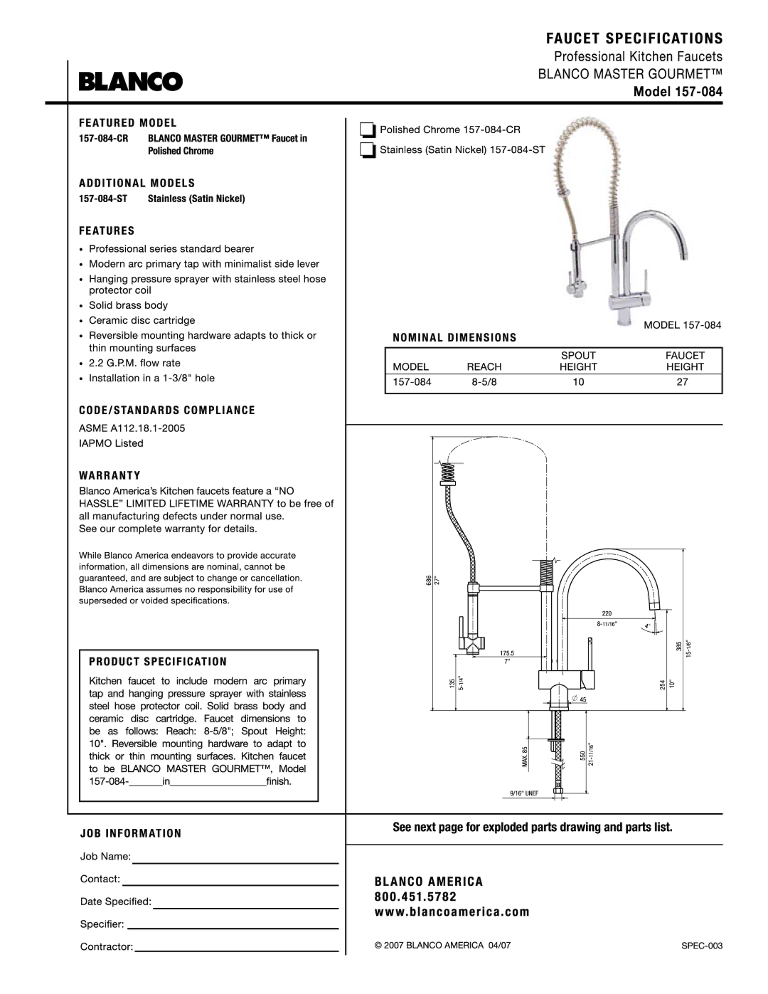 Blanco 157-084 manual 