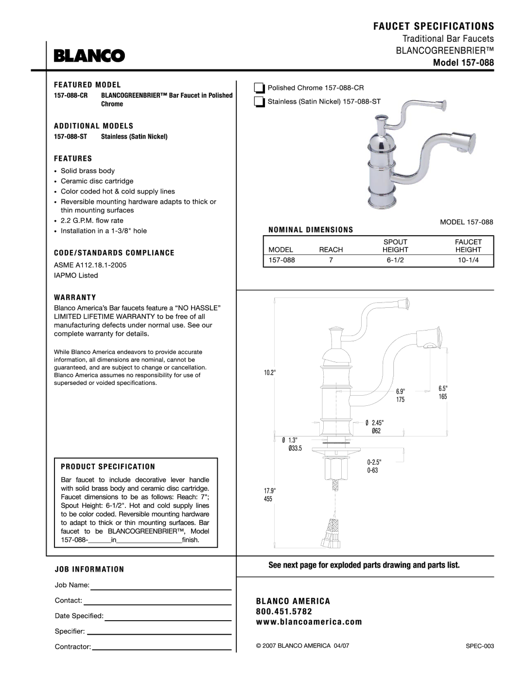 Blanco 157-088 manual 