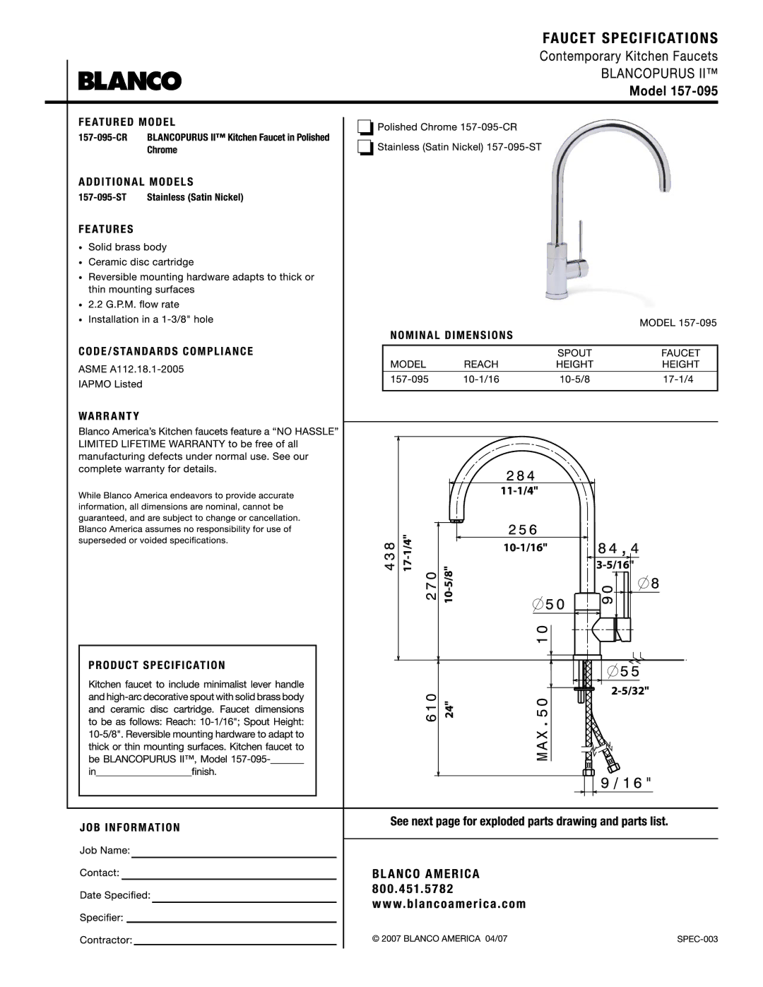 Blanco 157-095 manual 