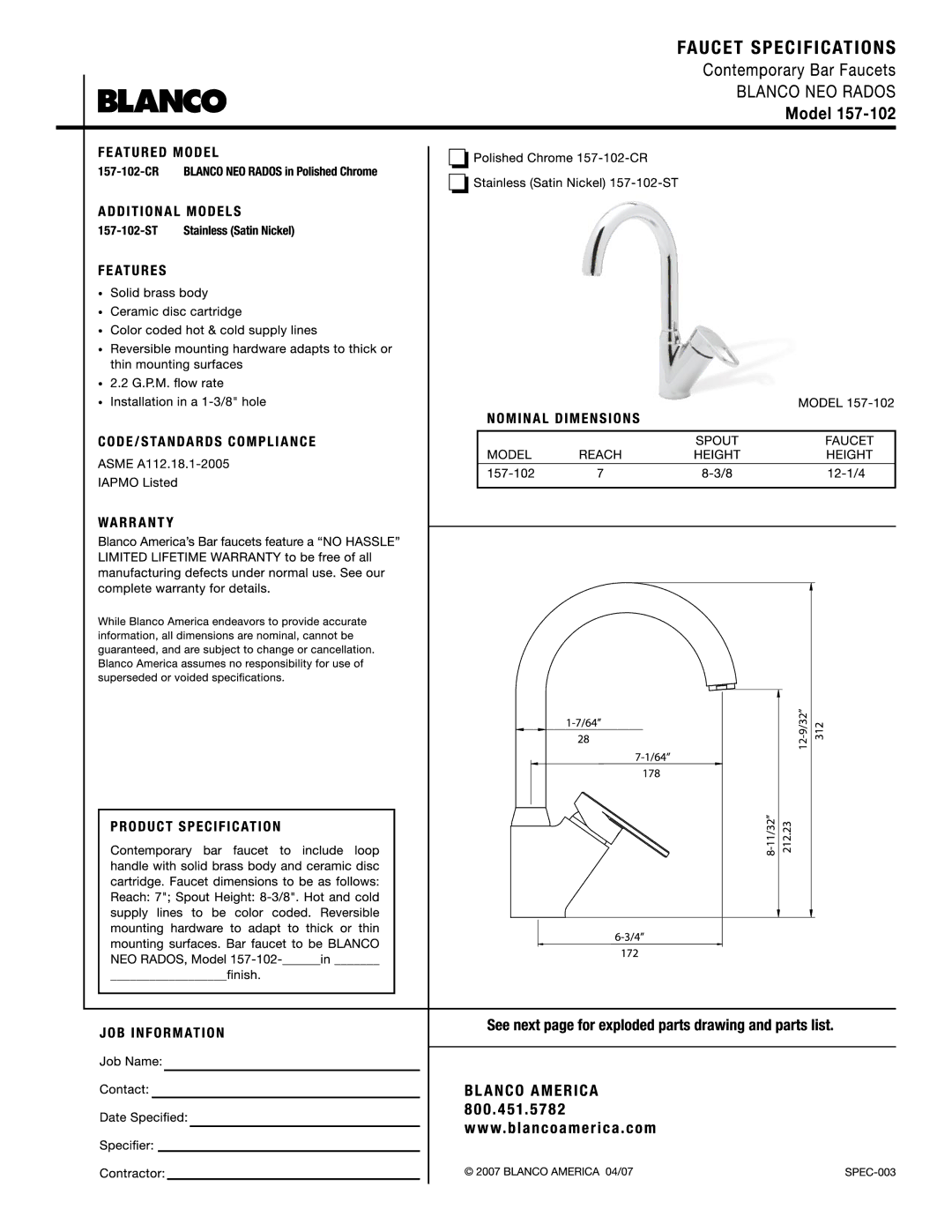 Blanco 157-102 manual 