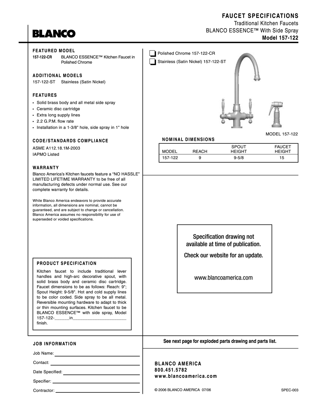 Blanco 157-122 manual 