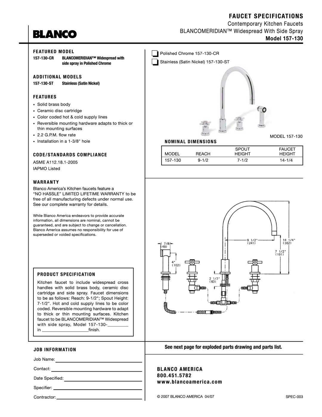 Blanco 157-130 manual 