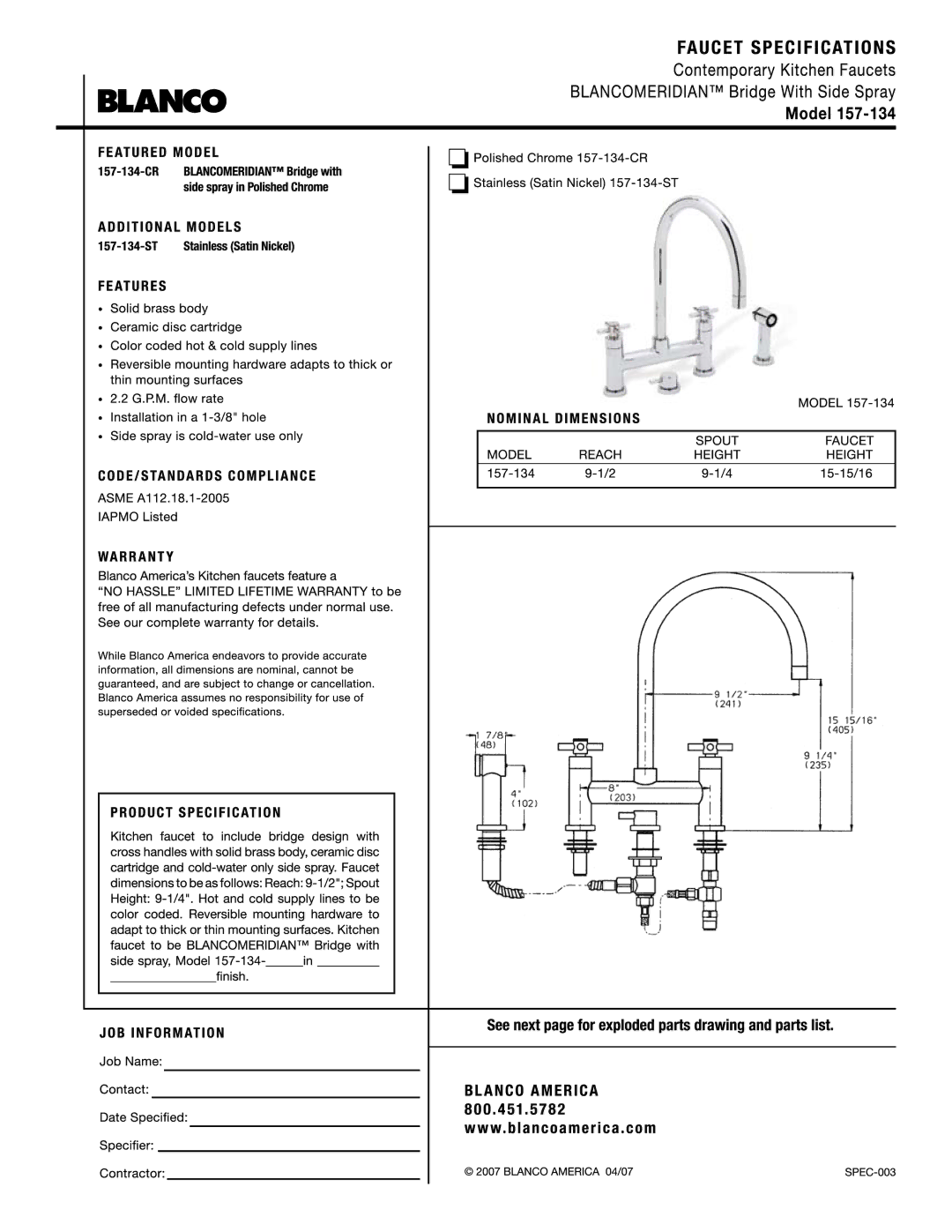 Blanco 157-134 manual 