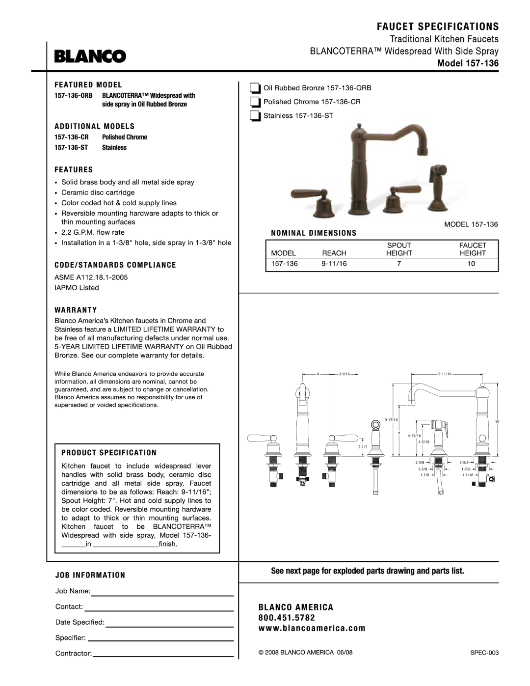 Blanco 157-136 manual 11/16 