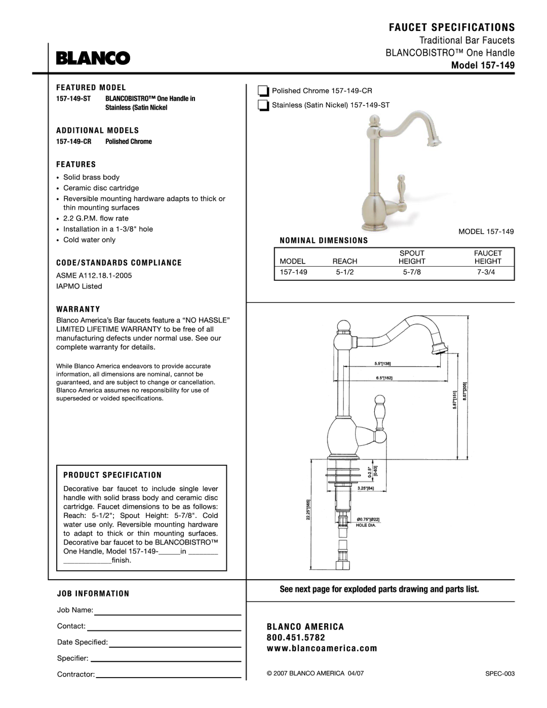 Blanco 157-149 manual 