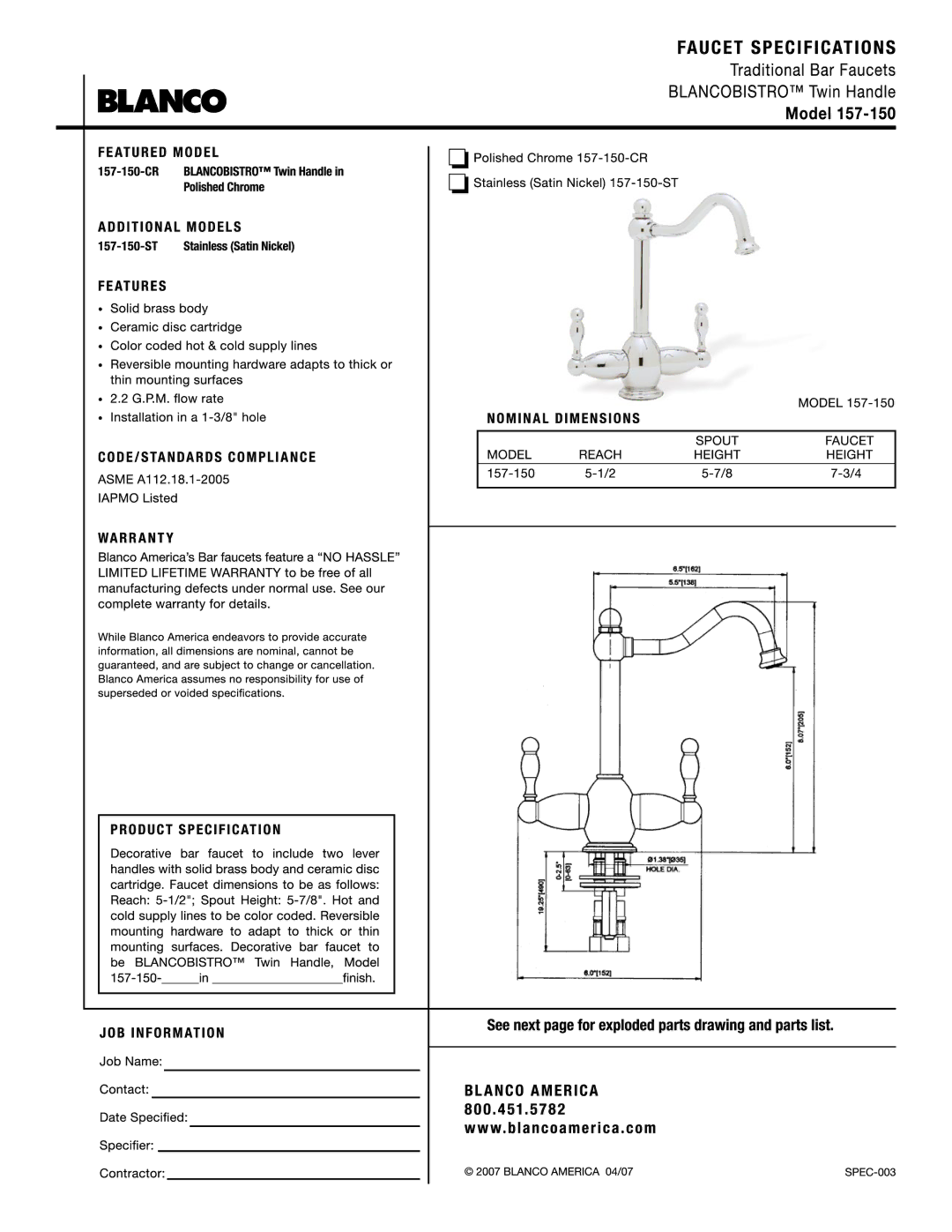 Blanco 157-150 manual 