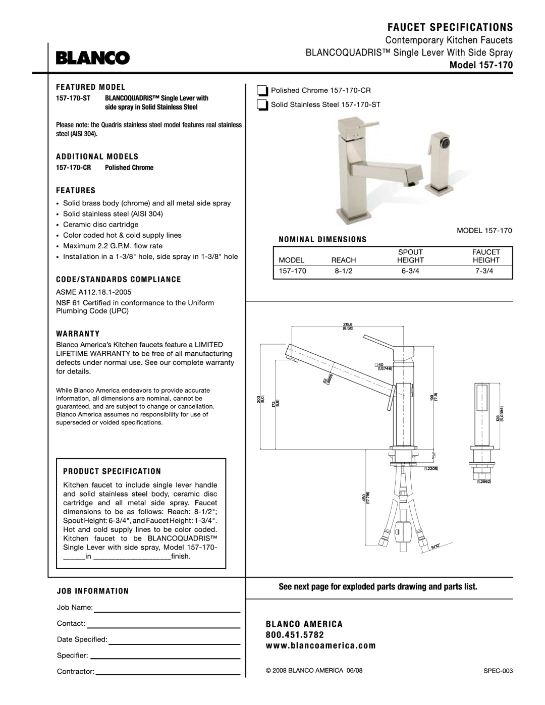 Blanco 157-170 manual 